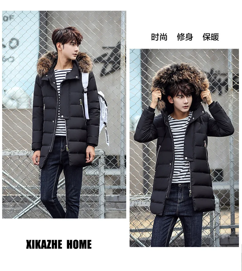 Winter Work Clothing Youth down Jacket Men's Mid-length Slim Fit Thick down Jacket Coat