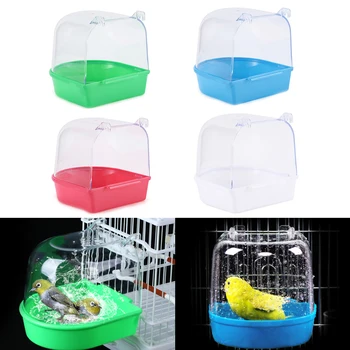 

1pc Plastic Parrot Bird Bathtub With Hanging Hooks Acrylic Transparent Pet Cage Parakeet Water Bath Tub Box For Outdoors Garden