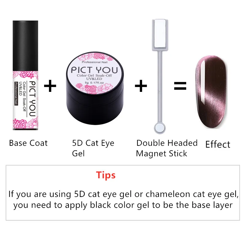 PICT YOU 5 мл 5D гель для кошачьего глаза замочить от УФ светодиодный гель лак для ногтей длинный прочный ноготь гель лак магнитные ногти 6 цветов