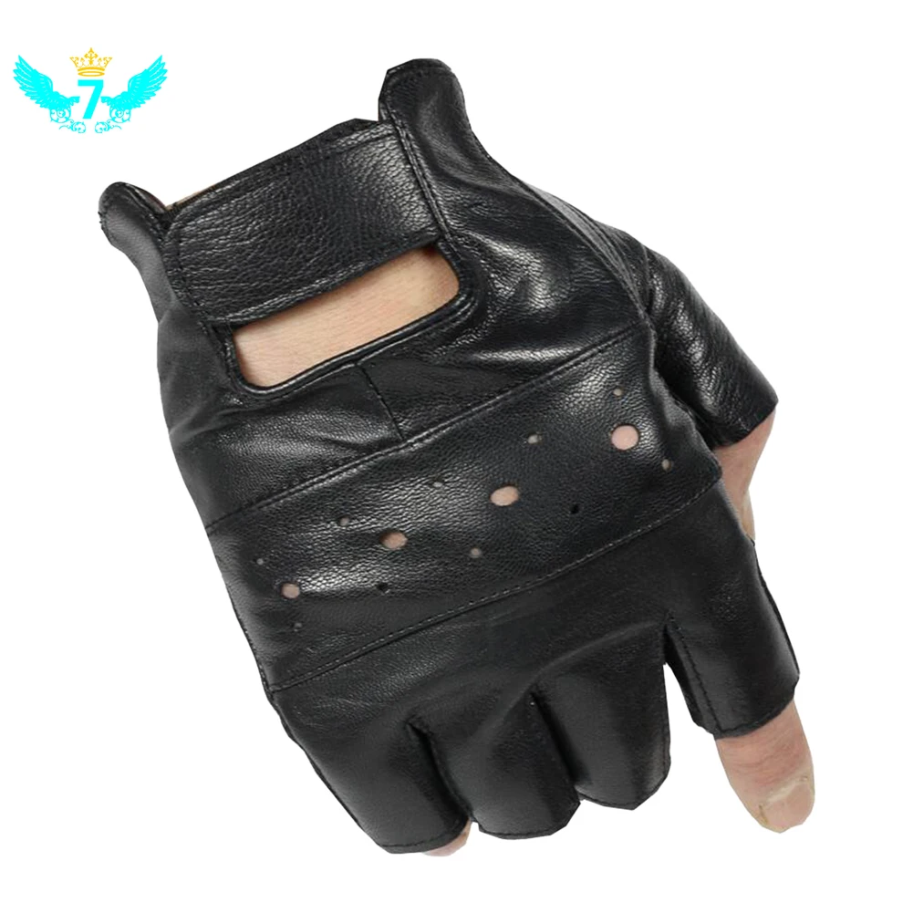 Men Fashion Leather Sheep Moto Fingerless Gloves Half Finger High Quality Luvas Driving Training Fitness Guantes TOA | Аксессуары для
