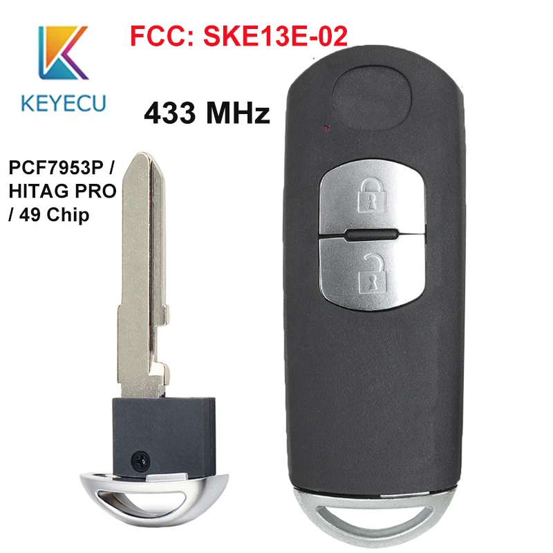 KEYECU 2 кнопки умный дистанционный ключ для автомобиля с 433 МГц PCF7953P HITAG PRO 49 чип для Mazda3 6 2012 2013 FCC, аддитивного цветового пространства: SKE13E-02