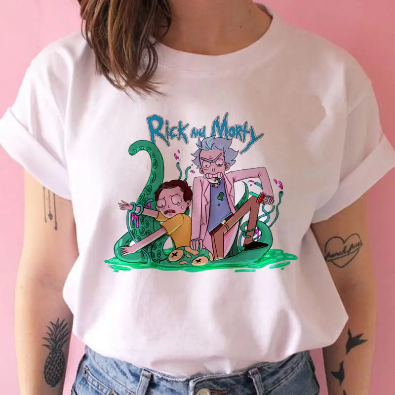 Harajuku/футболка с мультяшным принтом ulzzang, графическая футболка, женская одежда, женская футболка с изображением Рика и Морти, забавная Новая мода - Цвет: white
