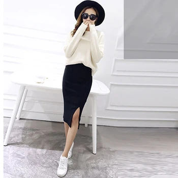 

Sexy Pencil mid-calf Skirts Women Autumn Skirts Solid Color High Waist Hip Side Split Bodycon Skirt Femininas Casual Clothing