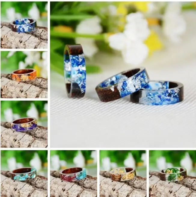 Wood Resin Ring Transparent Epoxy Fashion Handmade Dried Flower Wedding Jewelry Love for Women 2019 New Design |