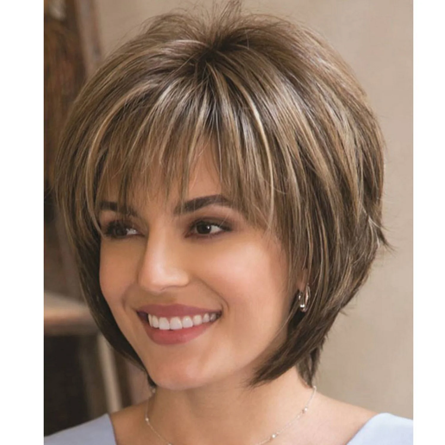 

Wig for Women Synthetic Wig Short Straight Hair Natural Mixed Brown Daily Use Wigs Heat Resistant