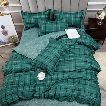 

Green grid duvet cover 220x240 Pillowcase 3pcs,200x200 comforter,150x200 quilt cover queen king double single size bedding set