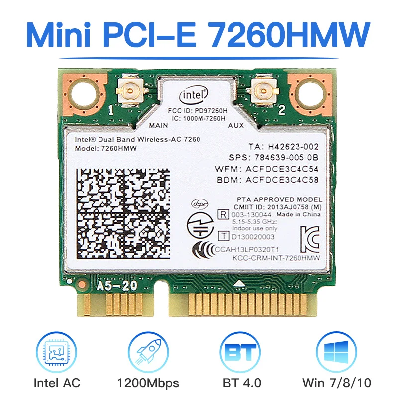 Intel 7260HMW Mini PCI-E Wi-Fi сетевая карта, Двухдиапазонная 2,4G/5 ГГц Bluetooth-Совместимость 4,0 802.11ac/a/b/g WiFi адаптер для рабочего стола intel 7260hmw mini pci e wi fi сетевая карта двухдиапазонная 2 4g 5 ггц bluetooth совместимость 4 0 802 11ac a b g wifi адаптер для рабочего стола