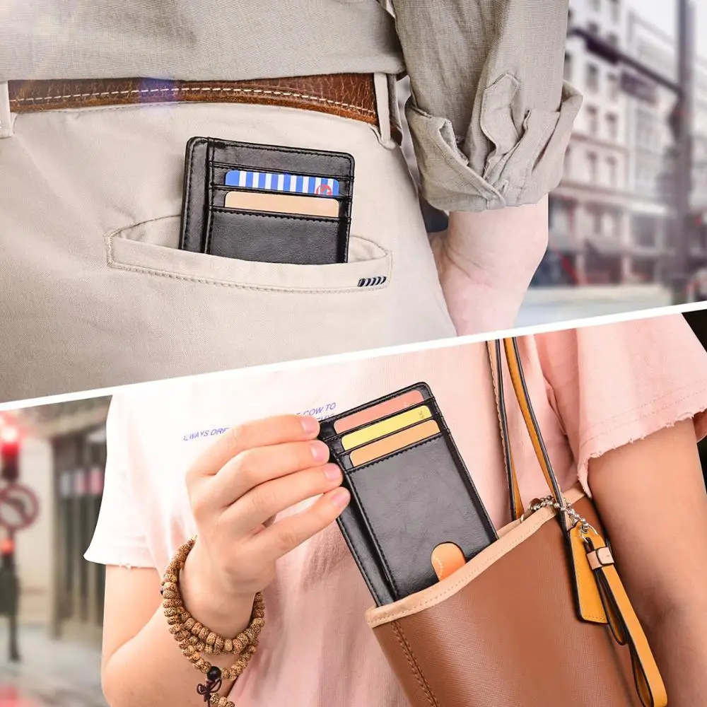 RFID блокирующий кошелек из натуральной кожи, кредитный ID держатель для карт 8 карт, кошелек, чехол для денег для мужчин и женщин, тонкий портативный держатель для карт