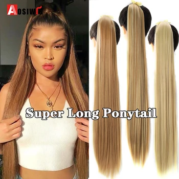 

AOSIWIG 32Inch Super Long Straight Ponytails Clip In Ponytail Extensions Drawstring Wrap Hair Tail Synthetic Natural False Hair