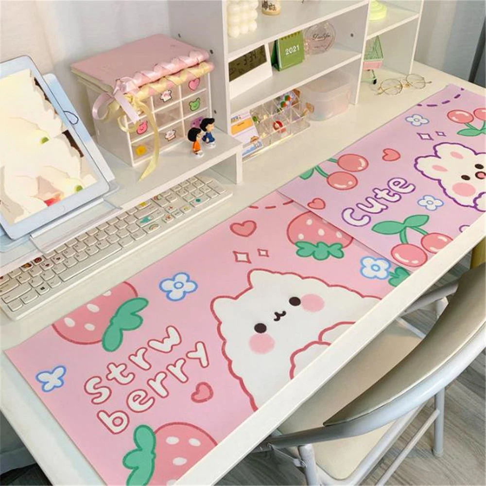 1pc Kawaii Mouse Pad Large Cherry Bunny Non-slip Desktop Table Mat Student Desk Mat Cute Bear Bunny Mouse Pad Large Game Mat