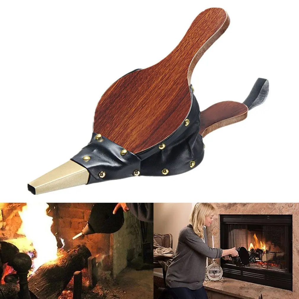 Mini Vintage Wooden Manual Handmade Air Blower Fan Blower for Barbecue Fire Bellows Outdoor Cooking Picnic Camping Hiking