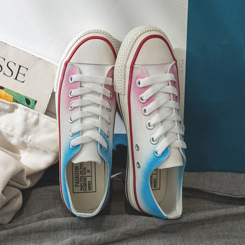 

Spring New Women Gradient Color Girls Shoes Colorful Shoelace Fashion Sneakers High Up Nice Quality Female Canvas Shoes W31-82