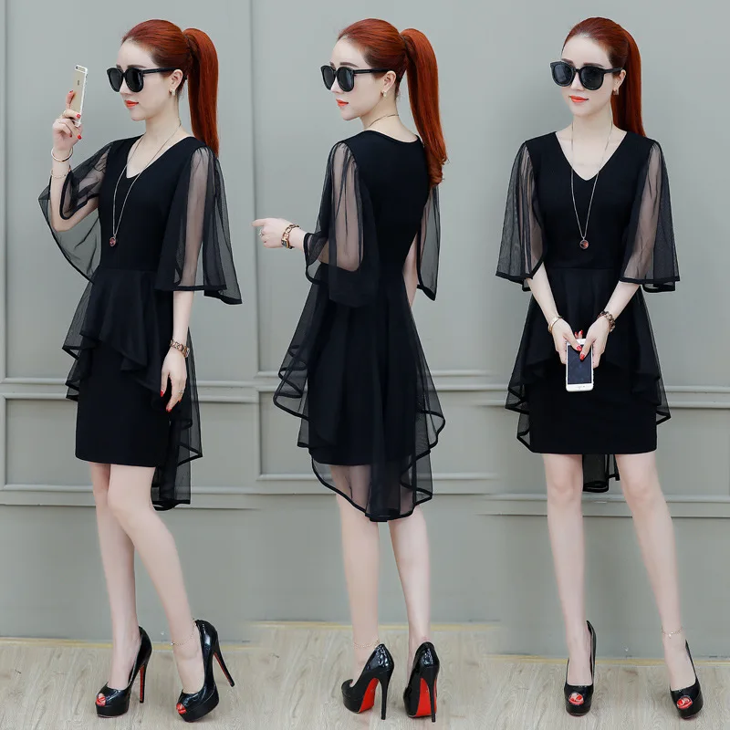 

One-Piece Chiffon Dress Female Spring 2019 New Style Immortal Slimming Gauze Mid-length Full Body Dress