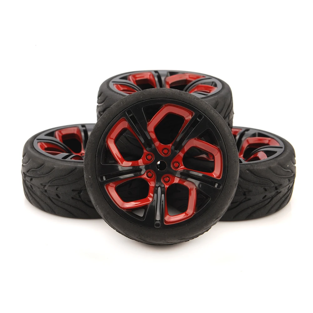 62.5mm Tires 4pcs/Set 1/10 RC Racing Tires Car on Road Wheel Rim for HSP HPI RC Car Accessories P8NKR+Rubber Tire(Devil)