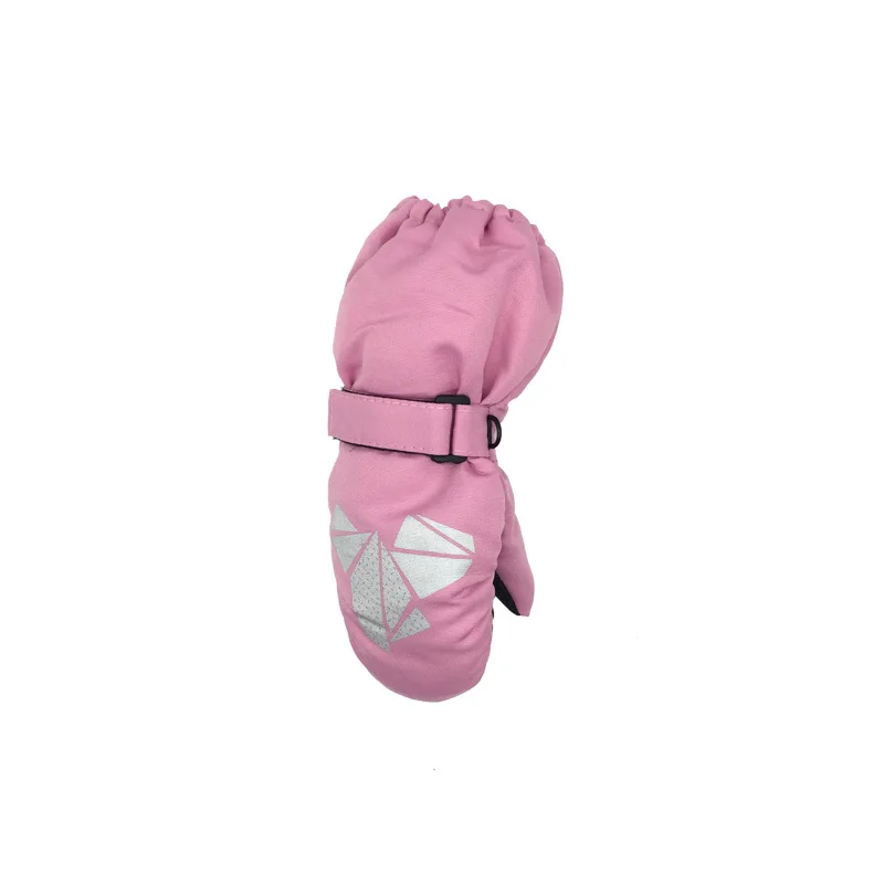 Зимние Детские утепленные лыжные перчатки с рисунком из мультфильма; Детские ветрозащитные водонепроницаемые Нескользящие варежки с длинными рукавами - Цвет: pink
