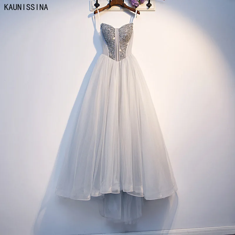 

Banquet Evening Dresses Long Luxury Party Tulle Robe Sequined Sweetheart Spaghetti Strap A-Line Prom Dress vestido de gala