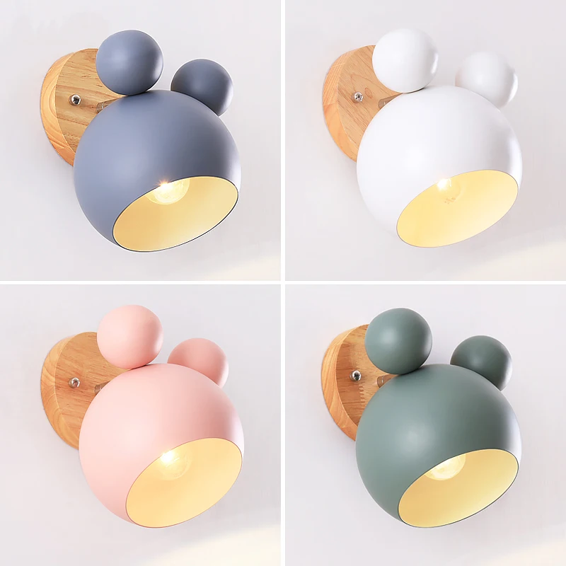 

Modern kids wall lamp bedroom adjustable/bedside wall lights loft home decorative wall sconce pink/white/green/grey wall lamps