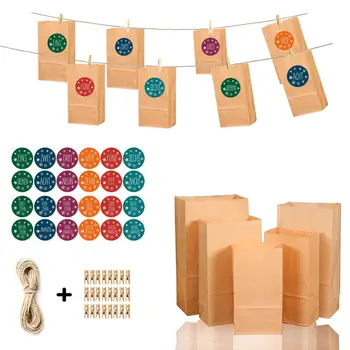 

24pcs/lot Christmas party candy gift kraft paper bag paper advent calendar sticker baking gift candy paper sachets for packaging