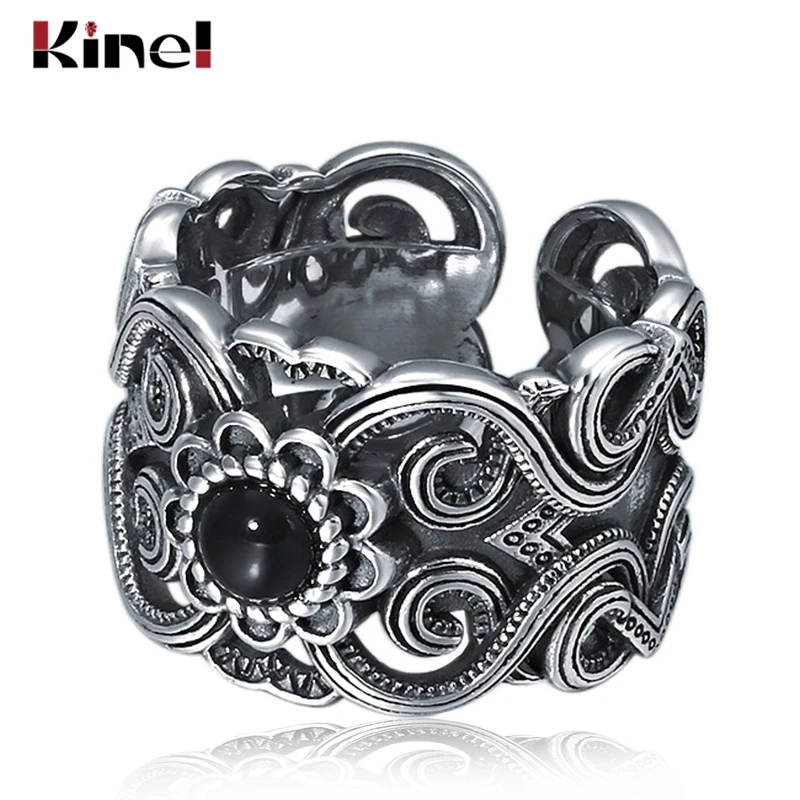 Kinel S925 Серебряное кольцо, Ювелирное кольцо, уличное, горячее Ретро, индивидуальный тренд, монгольское эмалированное мозаичное кольцо, регулируемое открытие