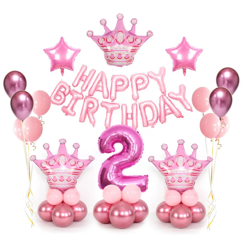 1st с днем рождения Синий Розовый воздушные шары из фольги в виде цифр 18+ Детские воздушный шар с гелием Baby Shower вечерние фестиваль юбилей Корона Декор