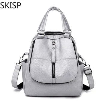 

Women Backpack High Quality Youth Pu Leather Backpacks Teenage Girls Female School Shoulder Bag Bagpacks Mochila Silver Black