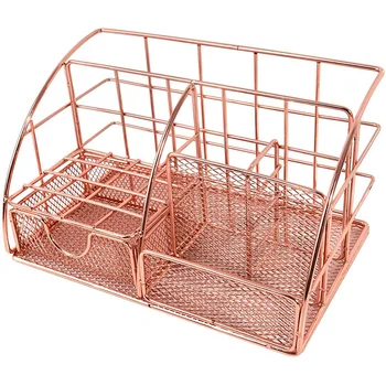 

Rose Gold Desktop Organizer for Women, Mesh Desk Accessories,Office Supplies Holder with Drawer for Office Home and Dorm