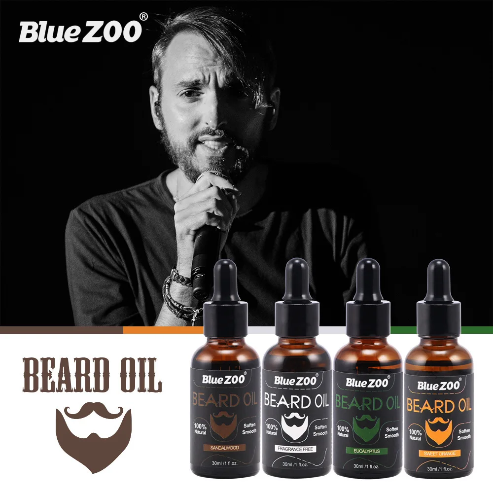 30ml bluezoo Beard Wax Beard Oil Tasteless Sandalwood Orange Eucalyptus 4 Taste Gift for Men Hot Selling