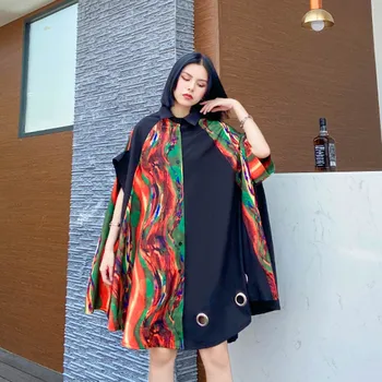 

Plus Size Print Abstract Cardigan Women Blouses 2020 Vintage Silk Cotton Blend Batwing Short Sleeved Blouse Tops 4XL 5XL 6XL 7XL