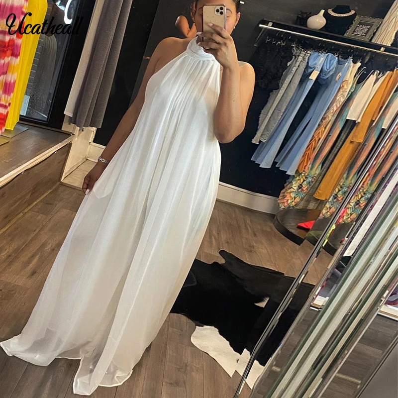 Turtleneck Women Summer Long Pants Jumpsuits Loose Sexy Oversize Open Back Jumpsuit Sleeveless Chiffon Pleated Wide Leg Rompers maternity clothes pregnancy dress for spring 2022 new fashion turn collar dot pattern pleated long sleeve knee length vestidos