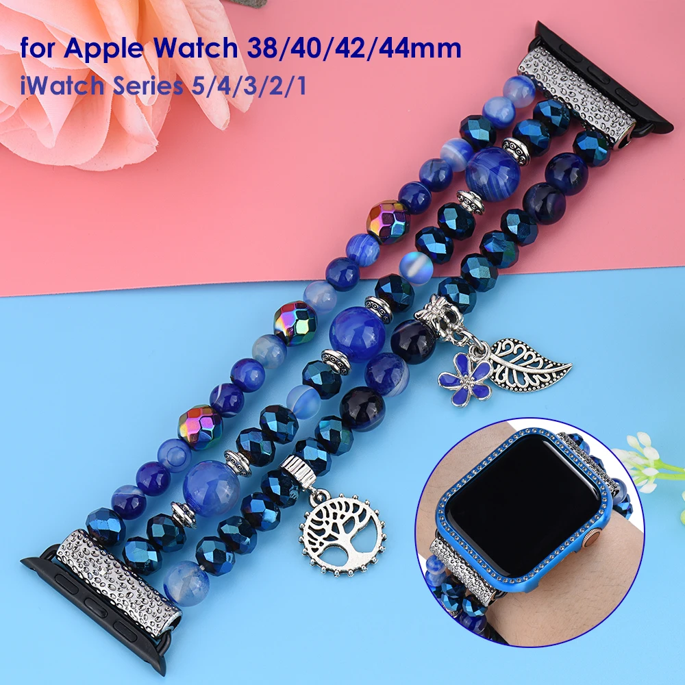 Синие роскошные женские ремешки для Apple Watch браслет 42 мм 44 iWatch 5 4 3 2 1 с блестящими