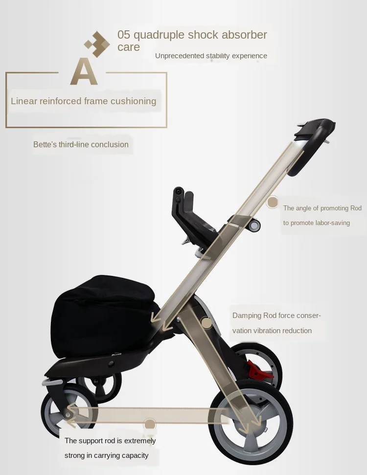 S High View Four Wheel Baby Stroller Can Sit and Lie In Luxurious Folding Two-way Shock Absorber for Children Baby Carriage