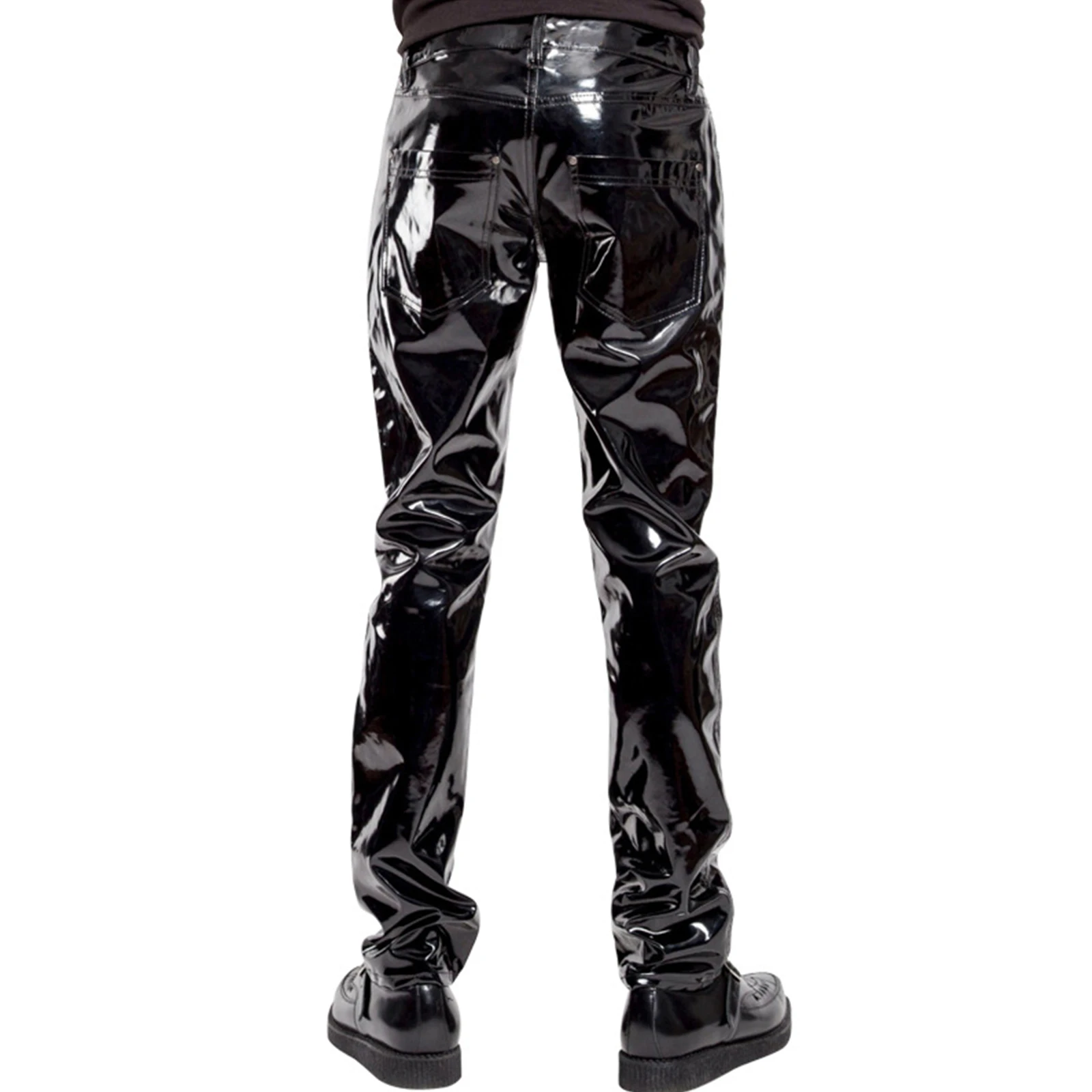 Pantaloni da uomo in vernice effetto bagnato ragazzi pantaloni neri lucidi  a vita media pantaloni dritti Bar Nightclub costumi da spettacolo teatrale|  | - AliExpress
