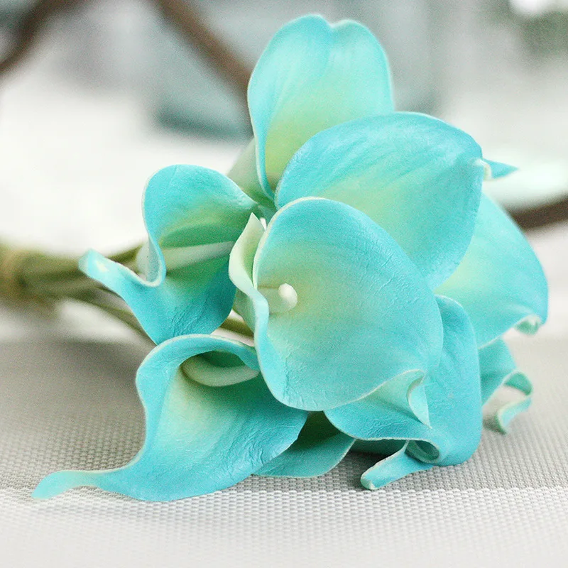 blue 6PCArtificial PUCalla с свадебным украшением, букеты для дома, Осеннее украшение, искусственные растения, роскошный Декор для дома - Цвет: blue