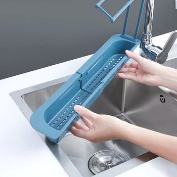 

Telescopic Sink Shelf Soap Sponge Drain Rack Storage Basket Bag Faucet Holder Adjustable Bathroom Holder Sink Kitchen Accessorie