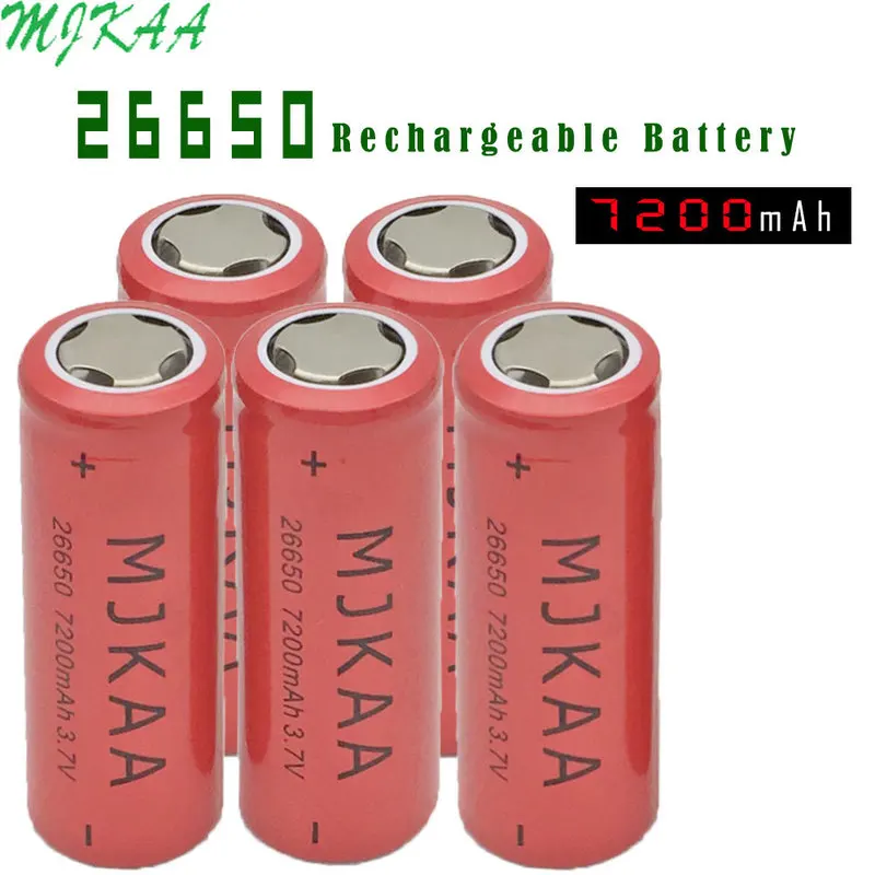 

MJKAA 3/4/5/10pcs lot 26650 Lithium Batteries 7200mAh 3.7V Li-ion Rechargeable Battery For Flashlight Torch Power Bank