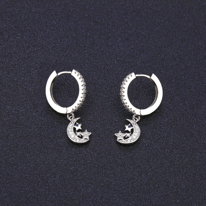 

Trendy Cz Crystal Hoop Earrings New Moon Star Korean Earrings For Women Fashion Jewelry Wedding Gift 2019 aretes de mujer
