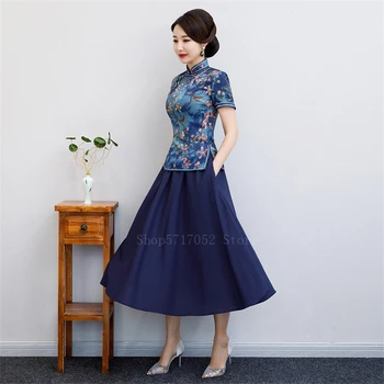 

Retro Chinese Traditional Clothing Women Girls Qiapao Top Thin Tight Cheongsam Dress Vintage Flower Print Elegant Vestido Suit