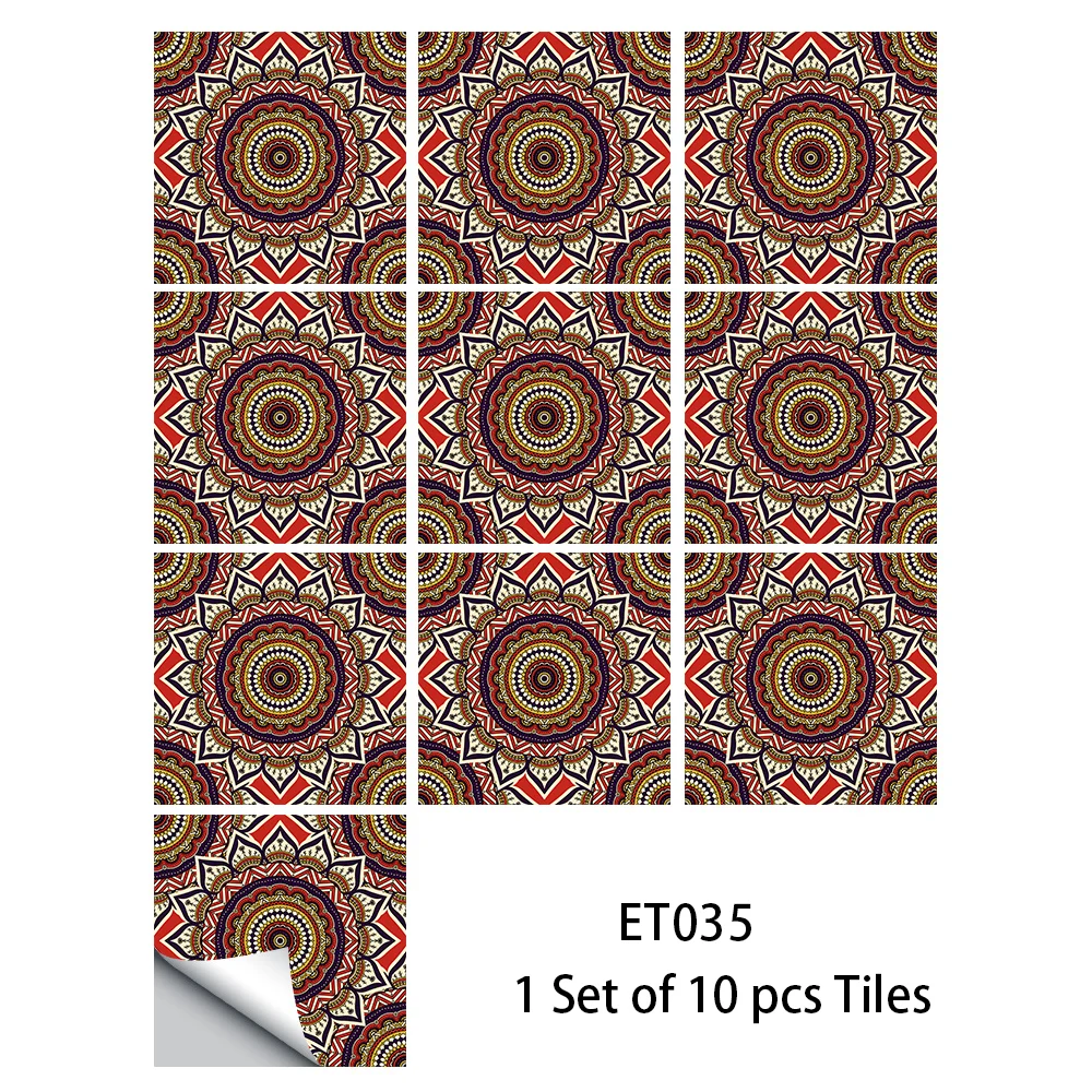 thumbnail image 1 of Pegatinas de azulejos de mandala coloridos de 10/15 cm para pared de cocina y baño, despegables y adhesivas, resistentes al agua, con superficie brillante, papel tapiz artístico, 1 of 5