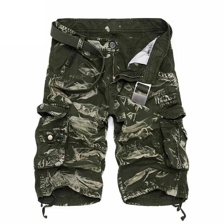 Camo Green Мужские короткие штаны Лето военные камуфляжные карго хлопковые мужские шорты камуфляжные брюки тренировочные обшитые мужские Шорты повседневные свободные шорты - Цвет: Camo Green