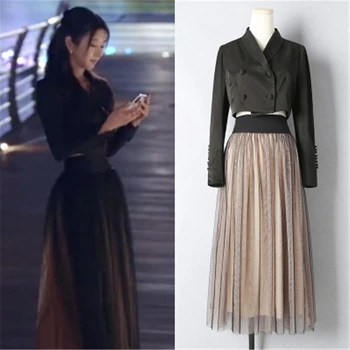 

black shirt + skirt Dress Seo Yea Ji same mesh net for women in autumn woman dresses spring