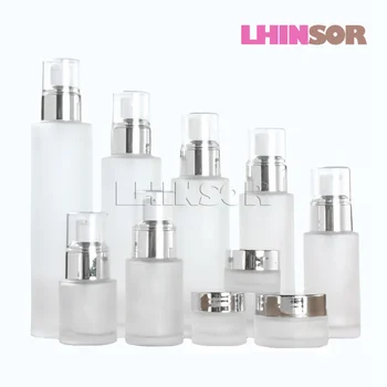 

5pcs/lot Frosted Glass Spray Lotion Bottles Essential Oil Perfume Press Pump Bottle Cream Jars Cosmetic Packaging Container