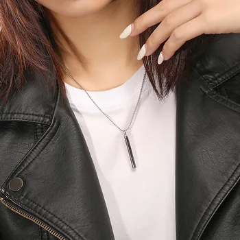 

SUNIANGON Whistle Shaped Pendant Necklace 925 Sterling Silver Bead Chain Long Cylinder Necklace Women And Men Necklace Couple