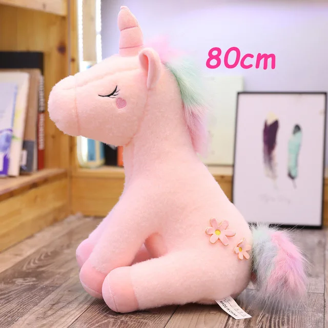25-100 см большие Kawaii Радужный Единорог плюшевые игрушки чучело Единорог лошадка с куклой мягкая детская подушка для домашнего декора подарки - Цвет: pink sit 80cm