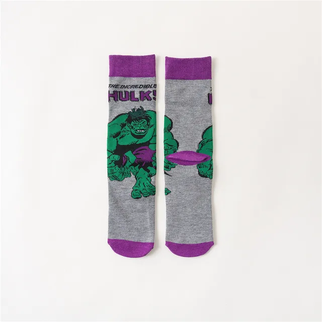 Disney anime socks Avengers Marvel cartoon figure Iron Man Captain America Hulk Thor casual high socks xxx boys and girls socks 3 purple hulk