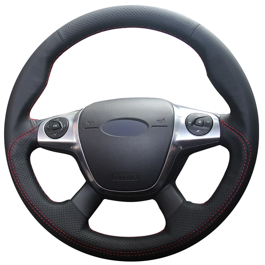 Черный кожаный чехол для Ford Focus 3 2012 2014 KUGA Escape 2013 2016|car steering wheel cover|steering coverwheel cover |