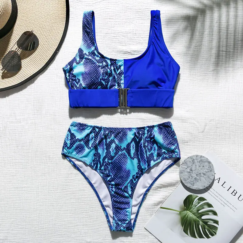 Misswim, леопардовое бикини с высокой талией,, с пряжкой, бандо, купальник, Женский раздельный купальник, сексуальный комплект бикини, бразильский купальник - Цвет: 3