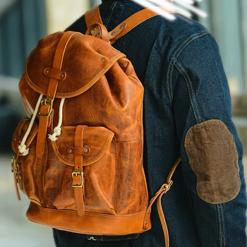 

Large Capacity Leather Backpack Men American Retro Classic Nostalgia! Leather Vintage Travel Climbing Backpack Paratrooper Bag