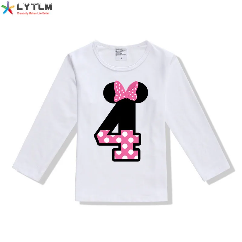 LYTLM рубашки для маленьких девочек топы для девочек 5-9 лет, футболка с длинными рукавами и рисунком детская одежда с дизайном «Микки», Детская футболка Anniversaire Enfant - Цвет: CX White