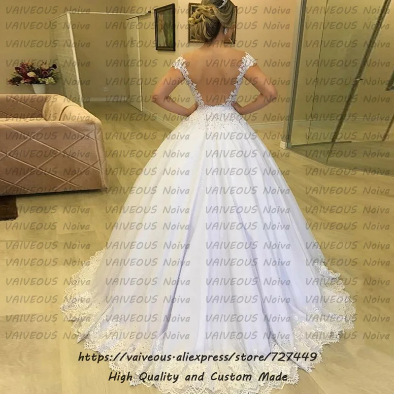 Vestido de Noiva 2 em 1 Дешевое бальное платье 2 в 1 свадебное платье сексуальное кружевное расшитое бусинами с короткими рукавами платья невесты Vestidos De Novia - Цвет: White Skin Color Net