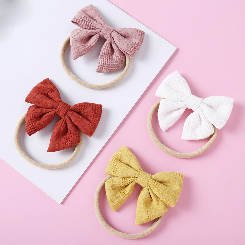 Girls Cotton Bows Hair Ring Baby Headband Hair Infant Solid Color Hair Bands Toddler Traceless Turban Head Wrap Baby Hair Rope